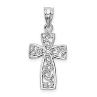 14K White Gold Filigree Cross Pendant view 1