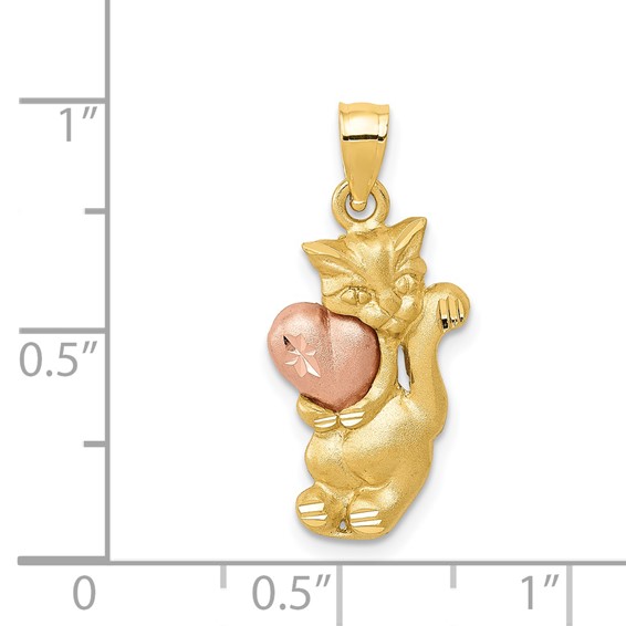 14k Two-Tone Cat with Heart Charm