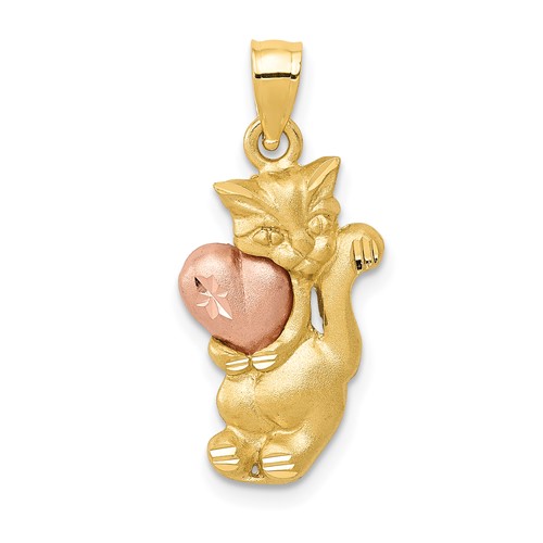 14K Two-Tone Cat Charm with Heart