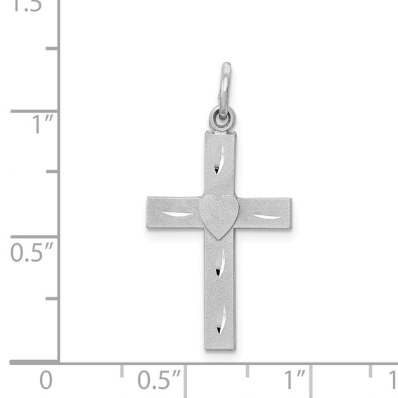 14k White Gold Diamond-cut Latin Cross with Heart Charm