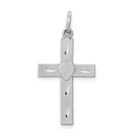 14K White Gold Diamond-cut Latin Cross Charm with Heart view 1