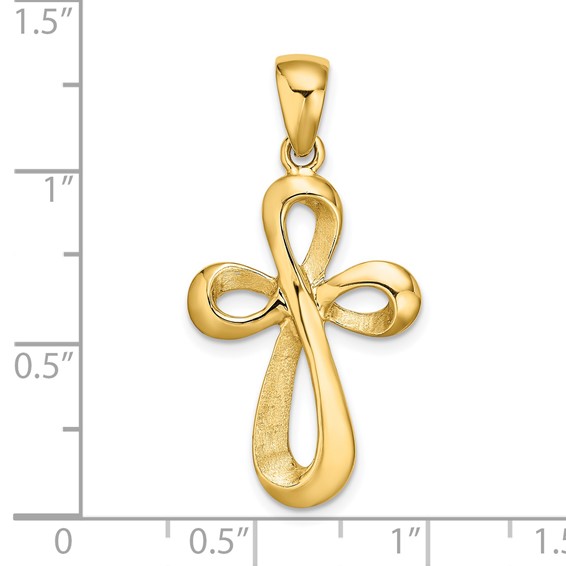 14k Polished Ribbon Cross Charm