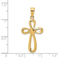 14K Yellow Gold Polished Ribbon Cross Pendant view 3