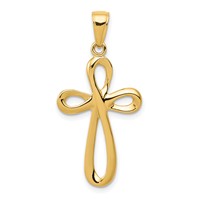 14K Yellow Gold Polished Ribbon Cross Pendant view 1