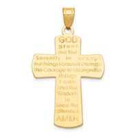 14K Yellow Gold Cross Pendant with Serenity Prayer on Back view 3