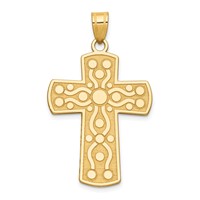 14K Yellow Gold Cross Pendant with Serenity Prayer on Back view 1
