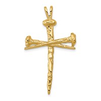 14K Polished and Textured Nail Cross Charm view 1