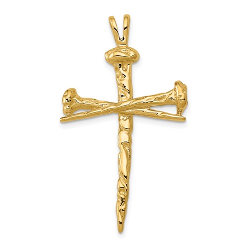 14K Yellow Gold Polished and Textured Nail Cross Charm