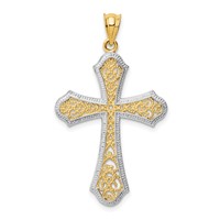 14K and White Rhodium Filigree Cross Pendant view 1