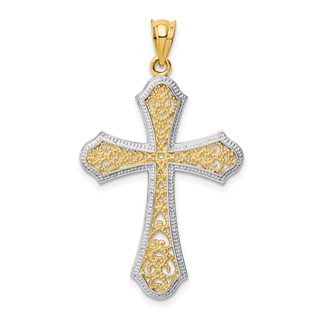 14k and White Rhodium Filigree Cross Pendant