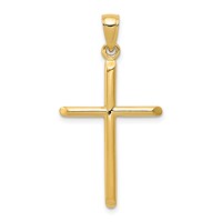 14K Yellow Gold Polished Tube Cross Pendant view 1