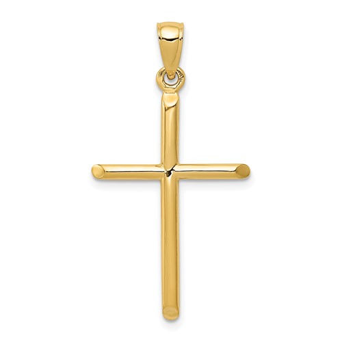 14K Yellow Gold Polished Tube Cross Pendant
