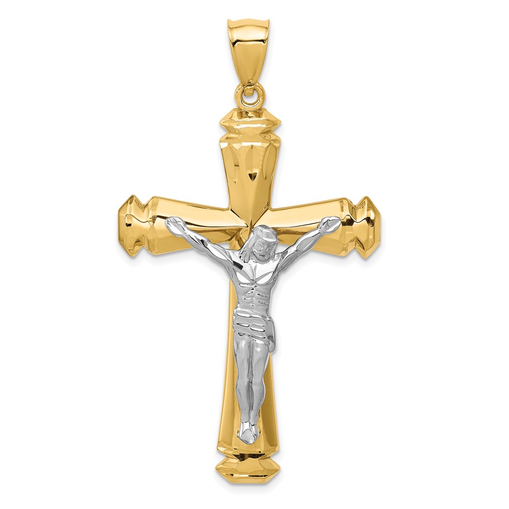 14K Polished Two-tone Crucifix Pendant