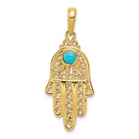 14K Turquoise Filigree Chamseh Pendant view 1