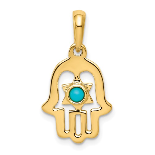 14K Yellow Gold Turquoise Chamseh Pendant