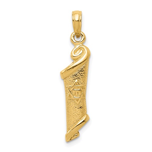 14K Yellow Gold Textured Torah Scroll Pendant with Star of David