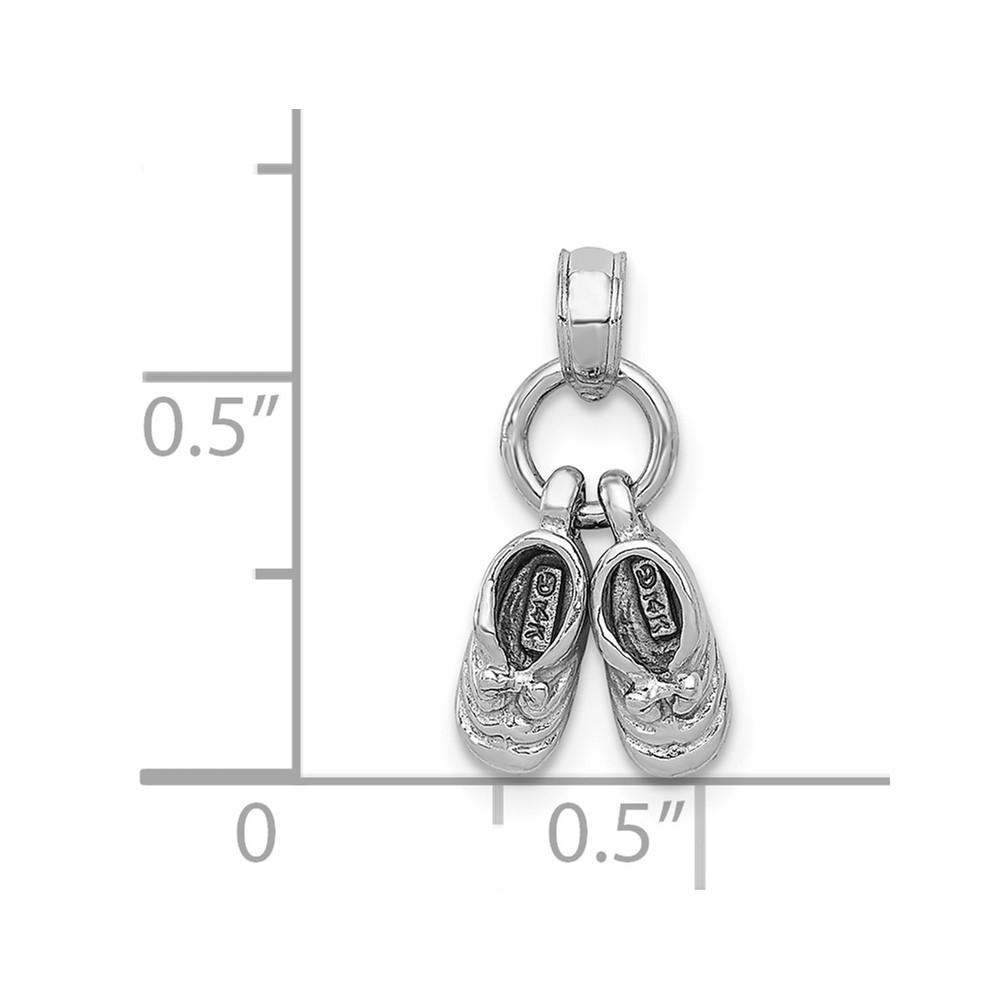 14k 3D Moveable White Gold Baby Shoes Charm (D1731W)