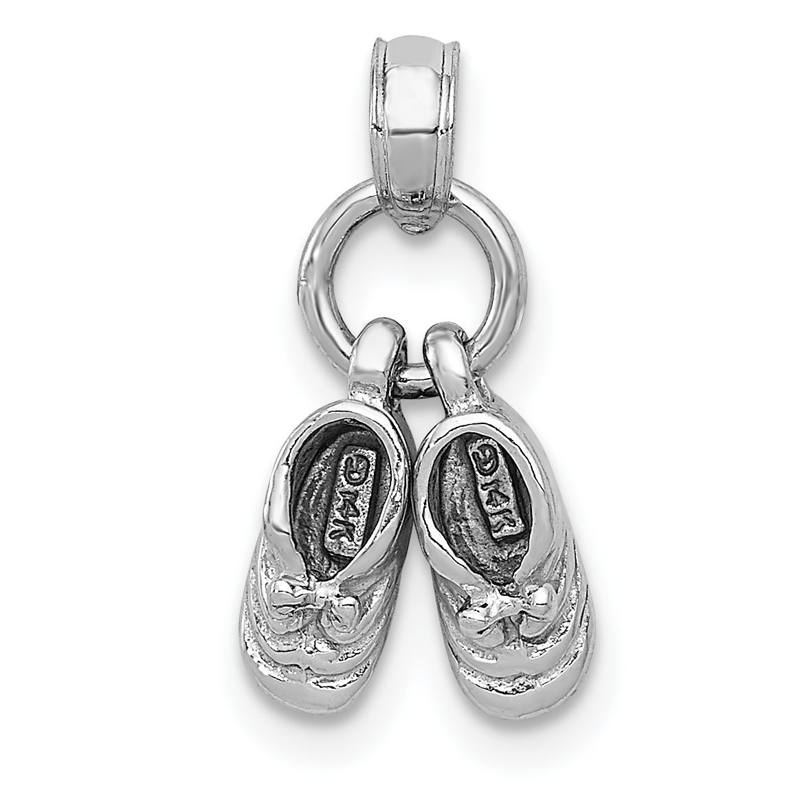 14k 3D Moveable White Gold Baby Shoes Charm (D1731W)