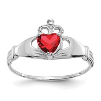 14K White Gold CZ January Birthstone Claddagh Heart Ring view 1