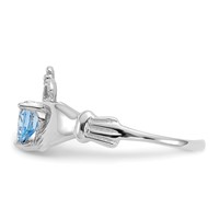 14K White Gold CZ March Birthstone Claddagh Heart Ring view 4