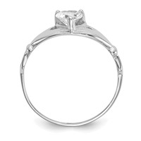14K White Gold CZ April Birthstone Claddagh Heart Ring view 2