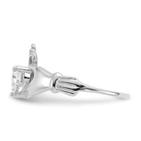 14K White Gold CZ April Birthstone Claddagh Heart Ring view 4