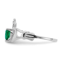 14K White Gold CZ May Birthstone Claddagh Heart Ring view 4
