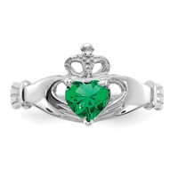 14K White Gold CZ May Birthstone Claddagh Heart Ring view 5