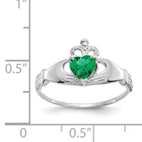 14K White Gold CZ May Birthstone Claddagh Heart Ring view 3