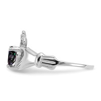 14K White Gold CZ June Birthstone Claddagh Heart Ring view 4