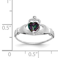 14K White Gold CZ June Birthstone Claddagh Heart Ring view 3