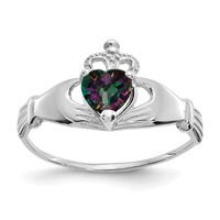 14K White Gold CZ June Birthstone Claddagh Heart Ring view 1
