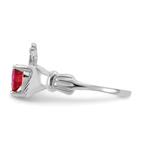 14K White Gold CZ July Birthstone Claddagh Heart Ring view 4