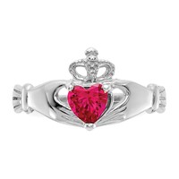 14K White Gold CZ July Birthstone Claddagh Heart Ring view 5