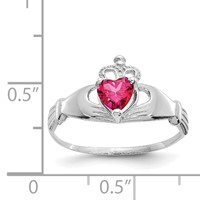 14K White Gold CZ July Birthstone Claddagh Heart Ring view 3