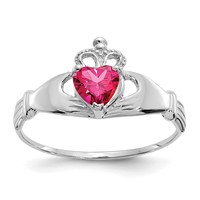 14K White Gold CZ July Birthstone Claddagh Heart Ring view 1