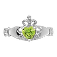14K White Gold CZ August Birthstone Claddagh Heart Ring view 5