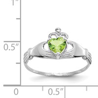 14K White Gold CZ August Birthstone Claddagh Heart Ring view 3
