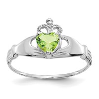 14K White Gold CZ August Birthstone Claddagh Heart Ring view 1