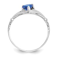14K White Gold CZ September Birthstone Claddagh Heart Ring view 2
