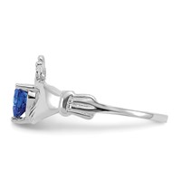 14K White Gold CZ September Birthstone Claddagh Heart Ring view 4