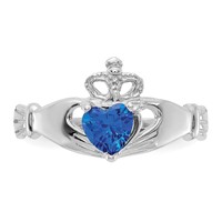 14K White Gold CZ September Birthstone Claddagh Heart Ring view 5