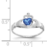 14K White Gold CZ September Birthstone Claddagh Heart Ring view 3
