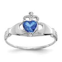 14K White Gold CZ September Birthstone Claddagh Heart Ring view 1