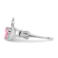 14K White Gold CZ October Birthstone Claddagh Heart Ring view 4