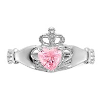 14K White Gold CZ October Birthstone Claddagh Heart Ring view 5