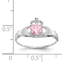 14K White Gold CZ October Birthstone Claddagh Heart Ring view 3
