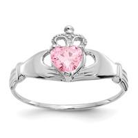 14K White Gold CZ October Birthstone Claddagh Heart Ring view 1