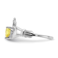14K White Gold CZ November Birthstone Claddagh Heart Ring view 4