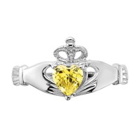 14K White Gold CZ November Birthstone Claddagh Heart Ring view 5